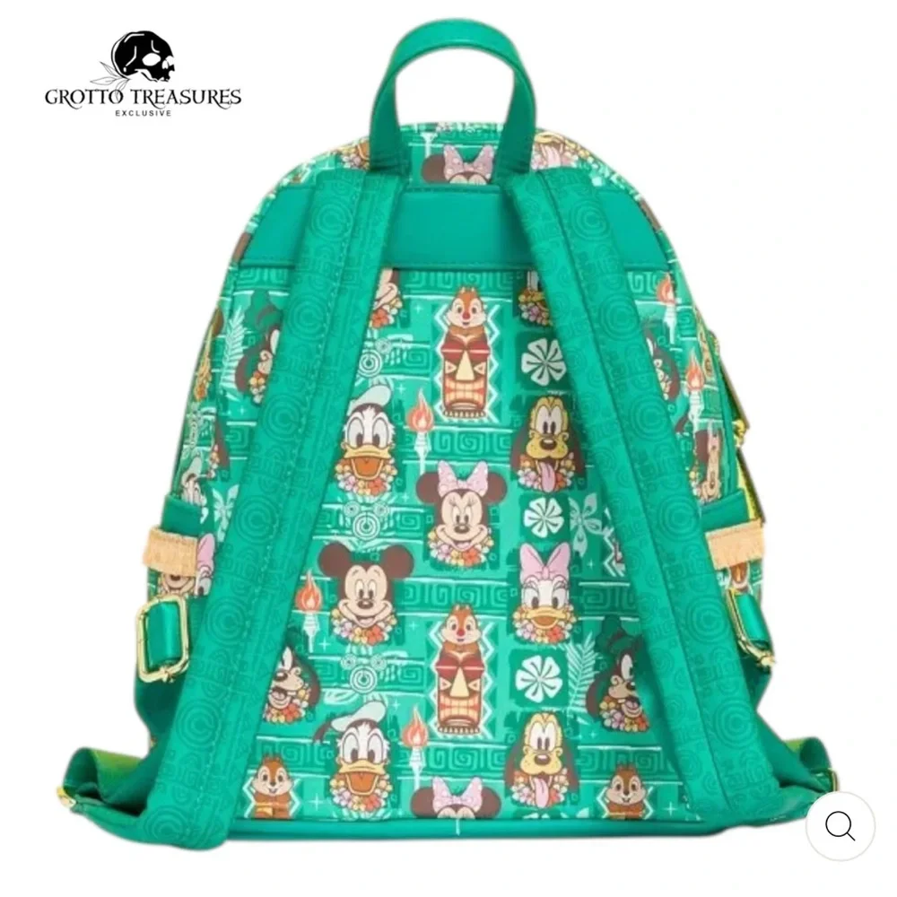 LOUNGEFLY DISNEY MICKEY AND FRIENDS TIKI AOP Mini Backpack and Wallet Bundle